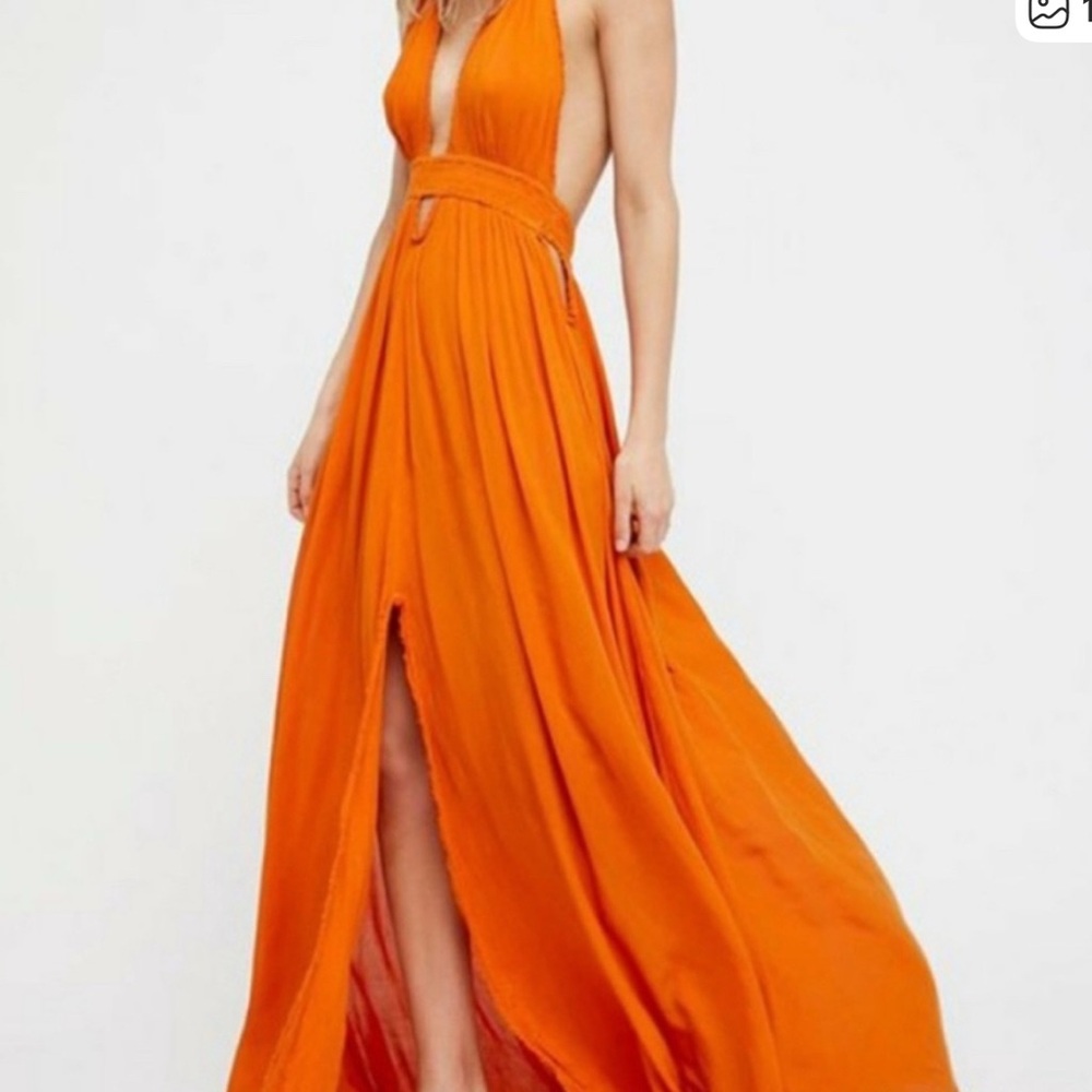Free People Vibrant Orange Backless Dress